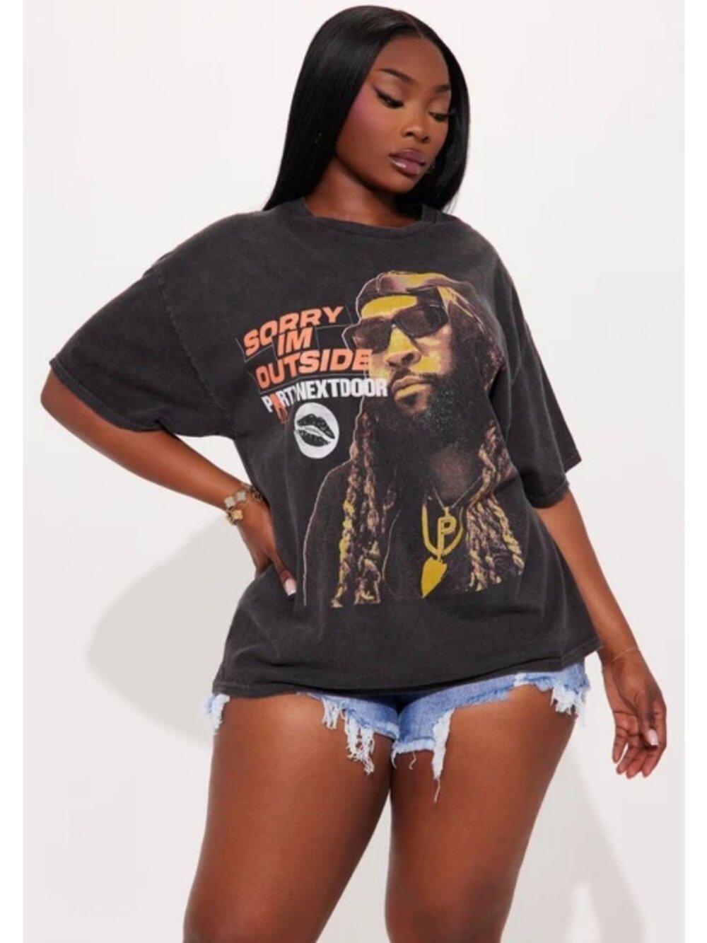 NEW Sorry I'm Outside PARTYNEXTDOOR Washed Black Short Sleeve Tee - Size: XL